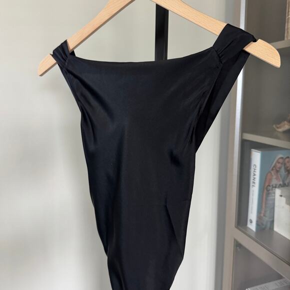 Reformation Black Casette Silk Dress 2 NEW Midi Satin Cowl Neck Sleeveless NWT - Picture 4 of 7